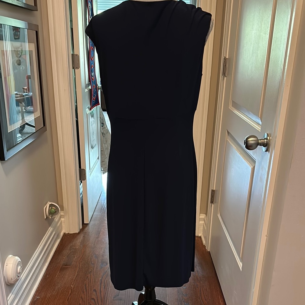 Ralph Lauren Navy Jersey Midi Dress V-Neck Sleeveless w flattering side-Rushing - Picture 4 of 7
